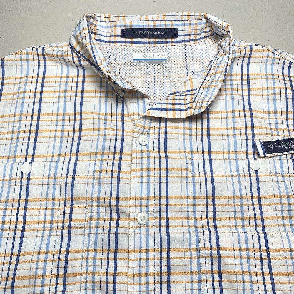 Columbia PFG Super Tamiami Fishing Shirt L Mens S/S Button Down Multicolor Plaid